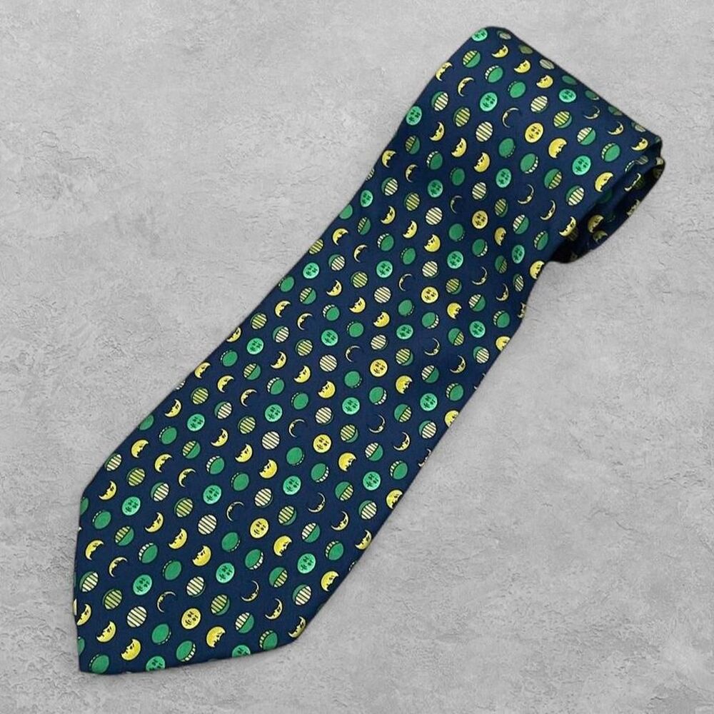 Salvatore Ferragamo Navy Blue Silk Tie Celestial Moon Made In Italy